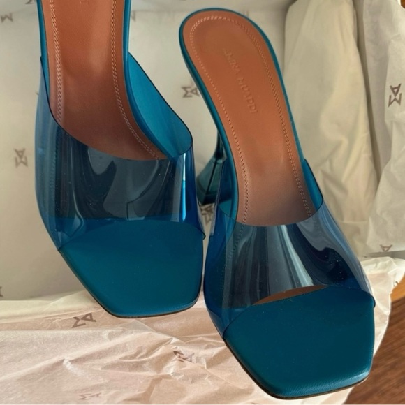 Amina Muaddi Blue Lupita Pvc Metallic Mules. AUTHENTIC! EU 38,5 size. - Picture 5 of 15